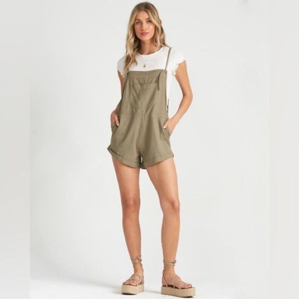 Billabong Wild Pursuit Adjustable Tie Front Straps Short Dungarees Romper M - Picture 3 of 11